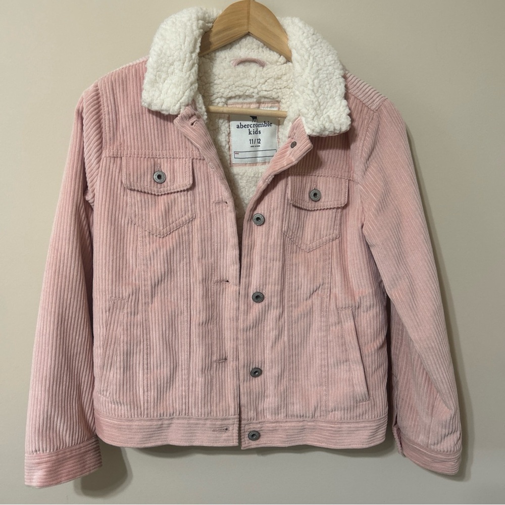 Abercrombie Kids Corduroy Bomber Sherpa Jacket in pink Size11/12